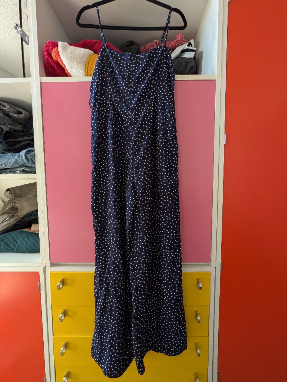 Showpo Navy Polka Dot Spaghetti Strap Jumpsuit Size US 6 / AU 10